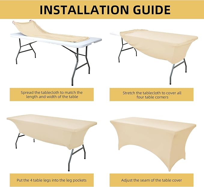 2-Pack 4ft Spandex Table Covers for Rectangular Folding Tables - Wrinkle Resistant Stretch Tight Table Cloths - Ultimate Fitted Table Protector for Parties, Banquet, and Wedding