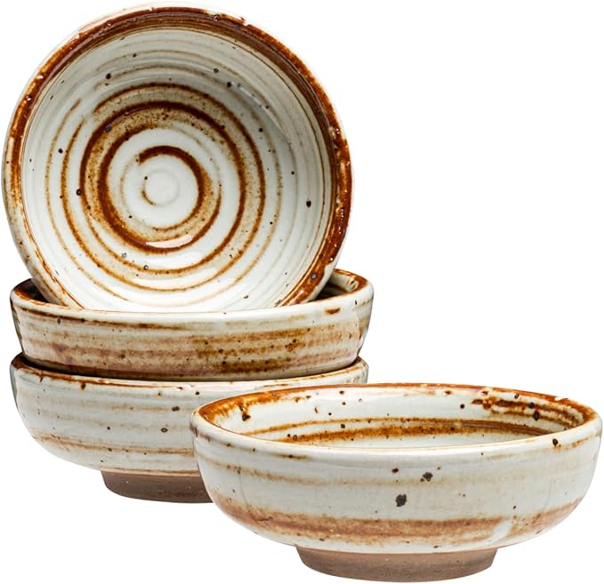 Vikko Small Dipping Bowls, Set of 4 Mini Soy Sauce Dish, 3" Stoneware Dipping Sauce Cups, Pinch Bowls, Decorative Sauce Bowls for Dips, Condiments, Charcuterie Boards Microwave and Dishwasher Safe