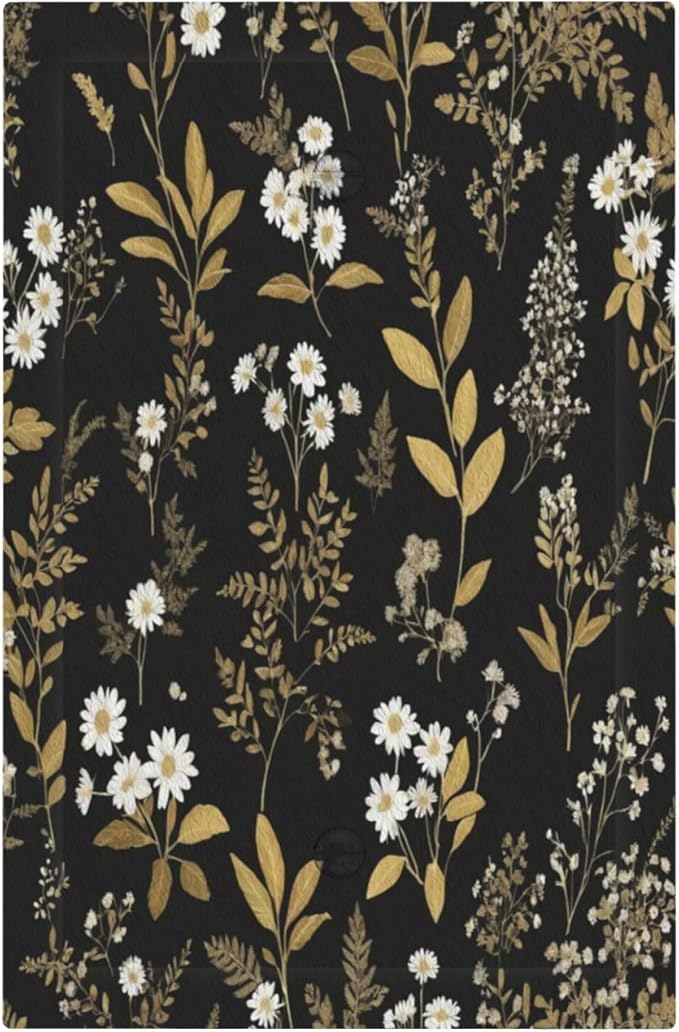 Light Switch Cover Black/Gold Boho Botanical Floral Rustic Flowers Wall Plate Cover 1 Gang Blank No Device Decorative Outlet Covers Electrical Switchplate for Bathroom Kitchen Decor