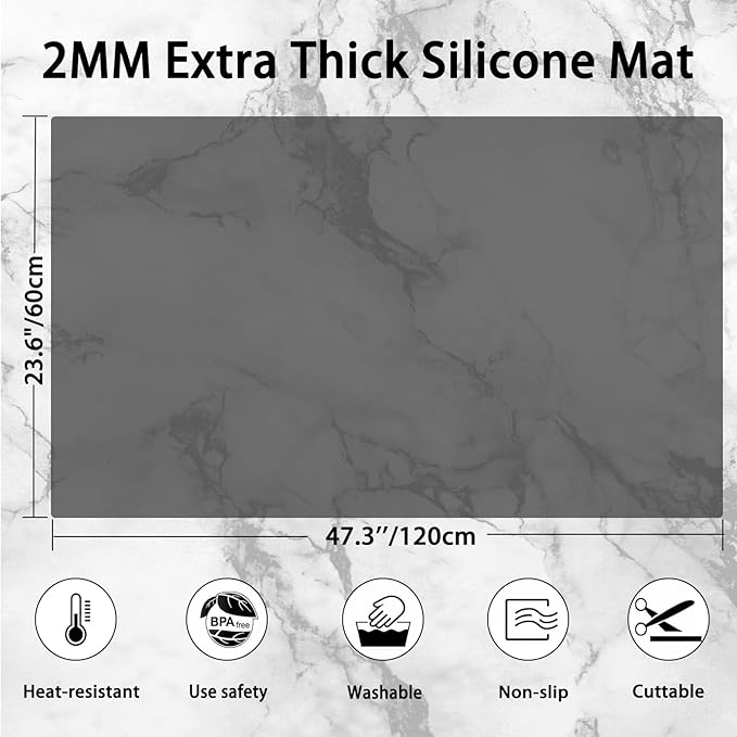 Silicone Mats for Kitchen Counter, 47.3"x23.6"(120cmx60cm) Large Heat Resistant Mat Kitchen Island Waterproof 2MM Thick Countertop Protector Mat Nons-slip Extra Large Counter Mat, Translucent Brown