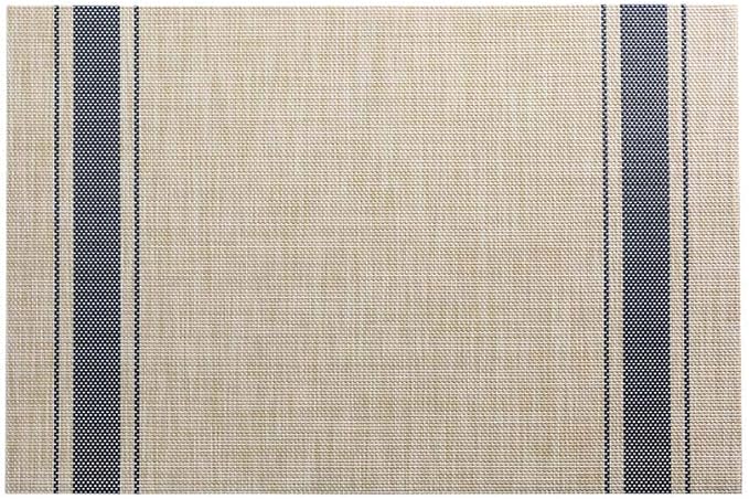 Restaurantware French Countryside 16 x 12 Inch Dining Table Placemats Set Of 6 Heat-Tolerant Kitchen Table Mats - Navy Stripe No Stain Khaki Vinyl Woven Rectangle Placemats Easy To Clean