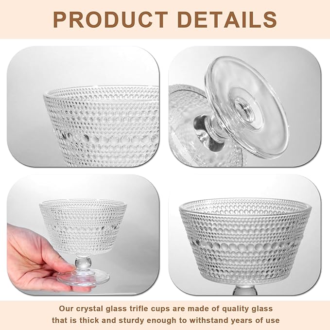 Glass Dessert Bowls & Breakfast Cups - Set of 12, 9oz Ice Cream Sundae Cups, For Oats, Ice Cream, Milk, Sorbet, Yogurt (12PCS)