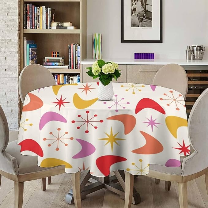 Mid Century Modern Round Tablecloth, Vintage Abstract Colorful Geometrics Modern Art Tablecloth for Home Party Dining Room Kitchen Decor 36Inch(90cm)