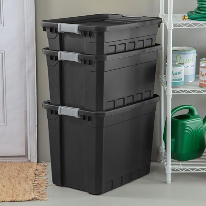 Sterilite 24-Pack Plastic Storage Bins with Lids, Stackable Containers, 10 Gallon, Black