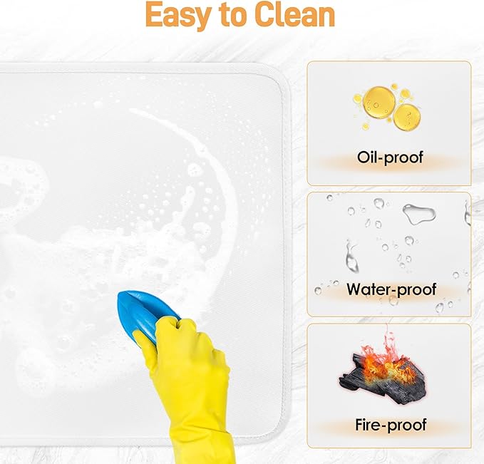 Heat Resistant Mat for Air Fryer, 16 x 24in Heat Resistant Mat for Countertop, Fireproof Silicone Countertop Protector Appliance Slider for Air Fryer, Coffee Maker, Toaster, Oven - White