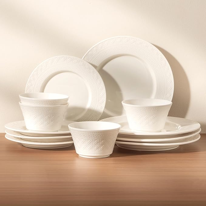 Dinnerware sets plates and bowls sets modern plates,Ceramic Dinnerware Sets,12 Pieces Porcelain Lightweight Plates,Scratch Resistant Dish Set (style - 6, 4 - Set (12pcs))