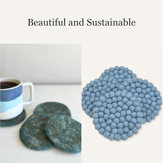 Humble Hilo Handmade Felt Coaster, 3.9 inches, Set of 4 (Kelly Green)