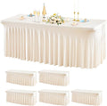 Wish Care 6 Pack Ivory Spandex Table Clothes for 4 Foot Rectangle Tables, 4FT Wrinkle Free Fitted Tablecloths Ruffles Design Table Cover for Party, Banquet, Wedding and Events