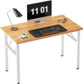 Need 39.4 inch Computer Desk for Small Space Small Folding Table Small Writing Desk Compact Desk Foldable Desk with BIFMA Certification, No Install Needed, Teak White AC5-100-BW