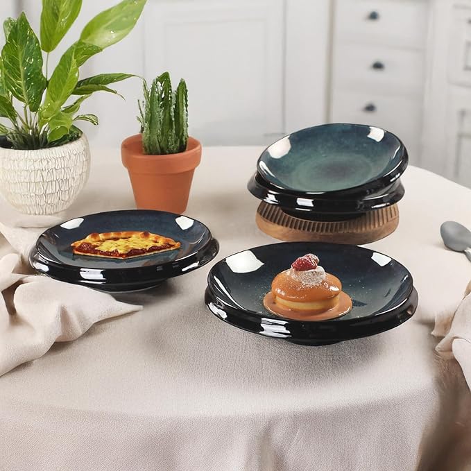 Ceramic Pasta Bowls, Set of 4, Reactive Glaze Pasta Bowls, Large, Wide Bowls for Salads, Desserts, and Fruit, Microwave-, Dishwasher-, and Oven-Safe