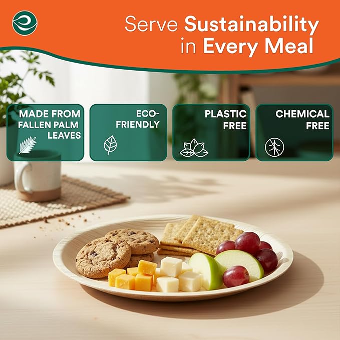 ECO SOUL Palm Leaf Plates 6" Round (200 Count) - Disposable, Eco-Friendly, Biodegradable Bamboo Appetizer Plates - Perfect Dinnerware for Parties, Weddings, Events & Holidays