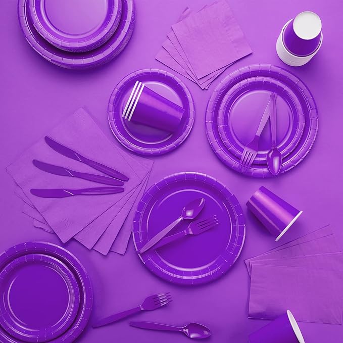 Disposable Paper Plates Purple, 7 Inch Paper Dessert Plates, Strong and Sturdy Disposable Plate for Party, Dinner, Holiday, Picnic, or Travel Party Plate, Pack of 50