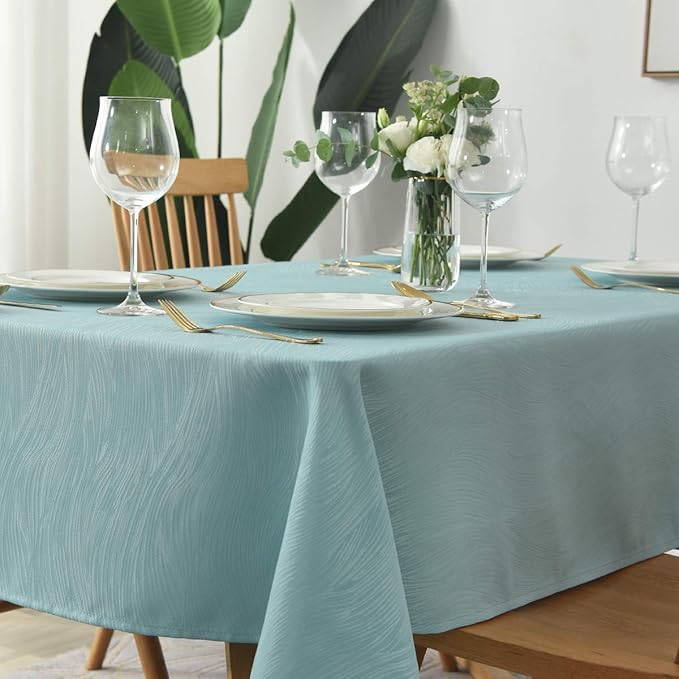 maxmill Jacquard Table Cloth Swirl Design Water Proof Wrinkle Free Spillproof Heavy Weight Soft Tablecloth Decorative Fabric Table Cover for Outdoor and Indoor Rectangular 60 x 104 Inch Turquoise