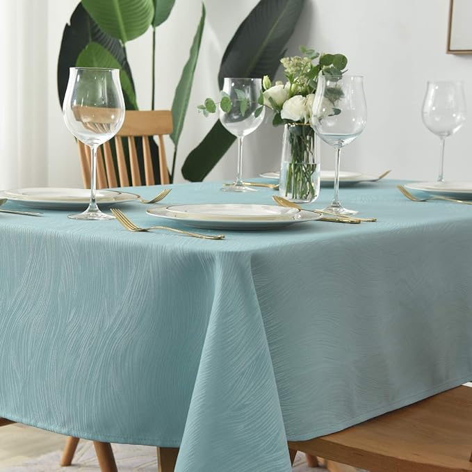 maxmill Jacquard Tablecloth Swirl Design Water Resistance Antiwrinkle Spillproof Heavy Weight Soft Table Cloth for Buffet Banquet Parties Event Holiday Dinner Square 52 x 52 Inch Turquoise
