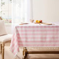 Softalker Valentines Pink Gingham Tablecloth Rectangle, Outdoor Linen Cotton Checkered Table Cloth with Tassel, Heavy Duty Wrinkle Free Plaid Table Cover for Easter Dining Spring Party - 55 x 102 Inch