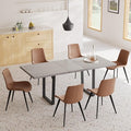 ZckyCine Modern Mid-Century Dining Table Set for 6-8 People Kitchen Dining Room Table Set Extendable Wood Dining Table and 6 Upholstered Chairs, Home Kitchen Furniture