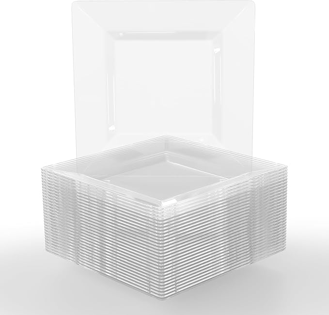 Exquisite Mini Disposable Appetizer Plates - 100 Pack 4.5" x 4.5" Crystal Clear Plastic Dessert Plates - Elegant Design for Weddings, Birthdays, Formal Parties - Stackable & Convenient - BPA Free