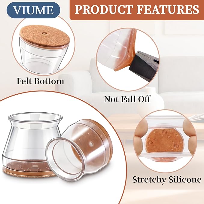 24 Pcs Chair Leg Floor Protectors for Hardwood Floors Silicone Covers Felt Pads Furniture Leg Caps Anti-Scratch Reduce Noise Fit (15/16" to 1-5/16")