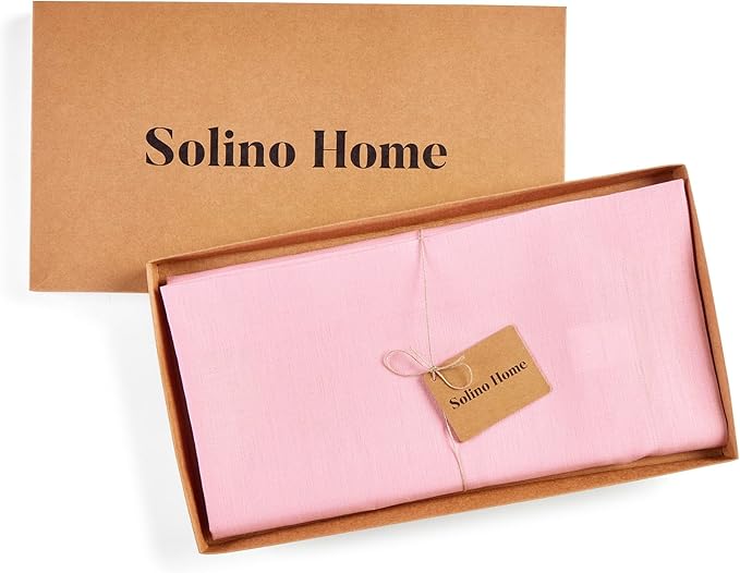 Solino Home Linen Square Tablecloth 52 x 52 Inch - 100% Pure Linen Pink Lemonade Table Throw - Fete, Machine Washable Table Cloth for Valentines, Spring, Easter