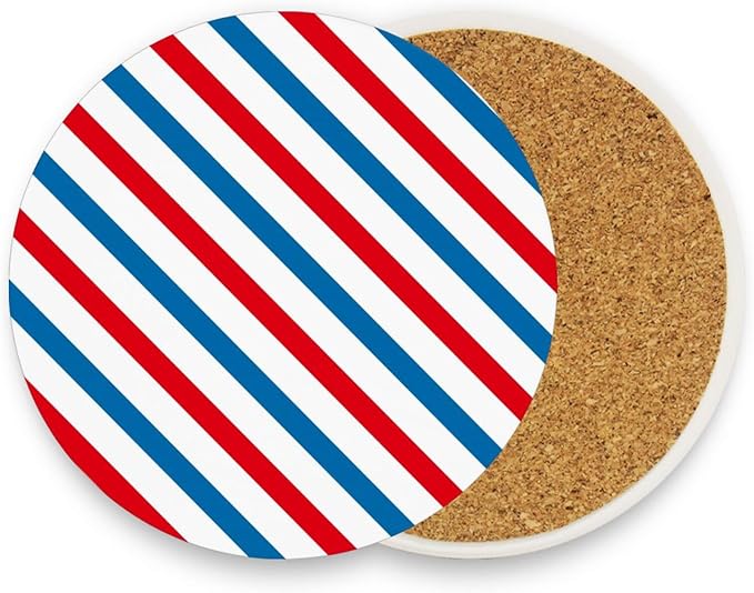 Coasters for Drinks Coaster Drink Set Decorative Coffee Table Desk Cup Mat Spring Cute Cork Bar Backing Round Home Decor Blue and Red Stripes19
