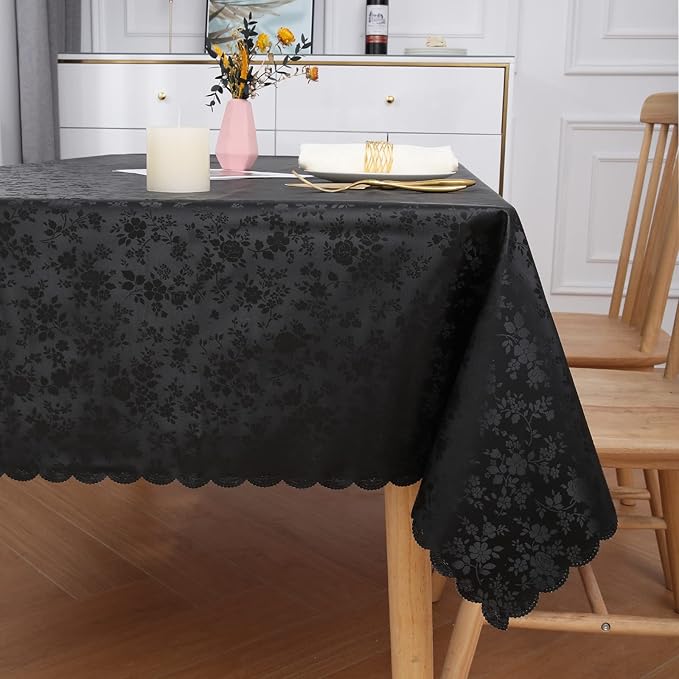 Smiry Rectangle Table Cloth, Waterproof Heavy Duty Vinyl Tablecloths, Wipeable Washable Table Cover for Kitchen and Dining Room (Black, 60" X 120")