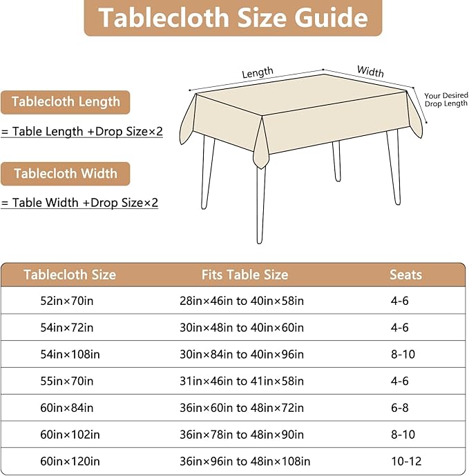 Beige Fabric Rectangle Table Cloth Faux Linen Textured Water Resistant & Washable Rectangular Tablecloth Spill Proof for Dining Kitchen Party55 x 70 Inch