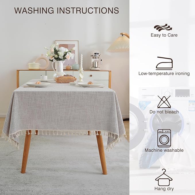 JIALE Textured Tablecloth, Heavy Duty Linen Style Farmhouse Table Cloth Rectangle Table, Wrinkle-Free Washable Waterproof Table Cover for Kitchen, Dining, Parties, 55"x106", Light Brown