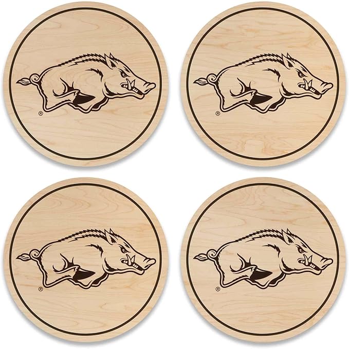 LazerEdge Arkansas Razorbacks Wooden Coaster Set - Maple Wood - Officially Licensed Product - 4-Pack