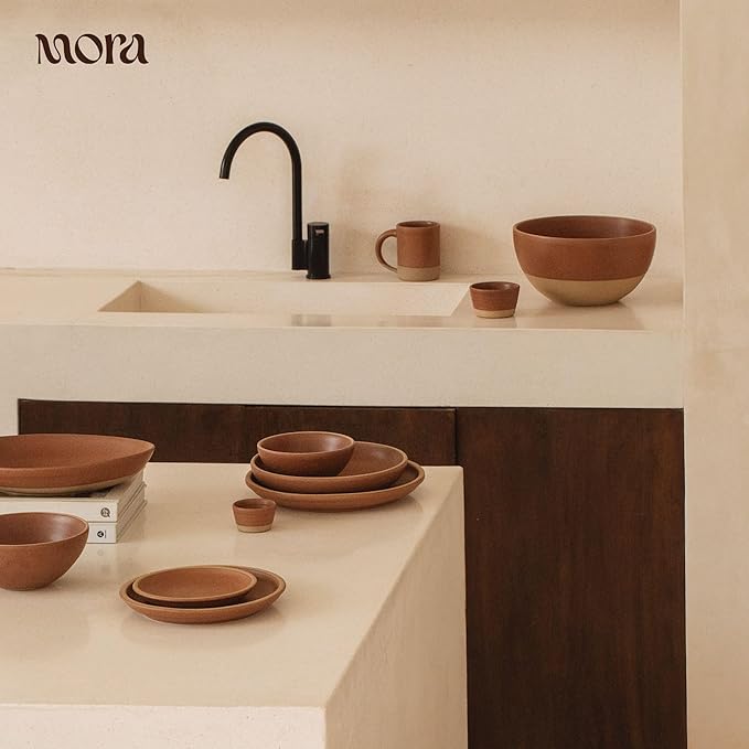 MORA Small Bowls Set of 4, 16oz Ceramic Pottery Dessert Bowls - Microwave, Oven and Dishwasher Safe - Terracotta