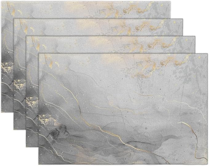 Grey Marble Placemats Set of 4, Washable Minimalist Style Placemats, Non-Slip Table Rectangle Linen Place Mats for Kitchen Dining Party Home Indoor Table Decor, Modern Art on The Dining Table