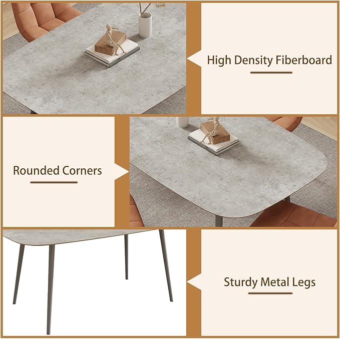55.1'' Modern Dining Table Set for 4, Gray Wood Table with 4 Faux Leather Chairs, Kitchen & Dining Room Furniture Set, Space-Saving Table and Chairs for Apartment, Home, Small Spaces