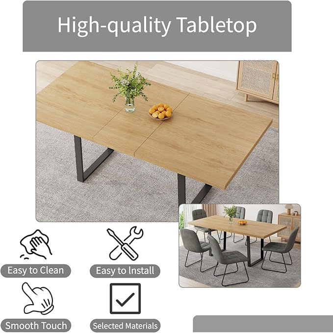 ZckyCine 67" Expandable Oak Dining Table Set – Modern 7-Piece Dining Room Furniture Set with 6 Padded Chairs, Space-Saving Luxury Design, Easy to Assemble, Ideal for Home, Apartment, or Restaurant