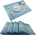Placemats Washable Easy to Clean PVC Placemat for Kitchen Table Heat-resistand Woven Vinyl Hard Table Mats 12x18 inches Set of 4 (Blue)