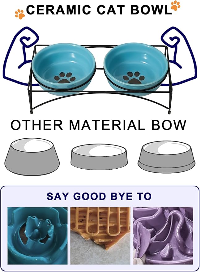 Y YHY Ceramic Raised Pet Bowls 12 oz Capacity 4.8” Height Sturdy Metal Stand, Turquoise