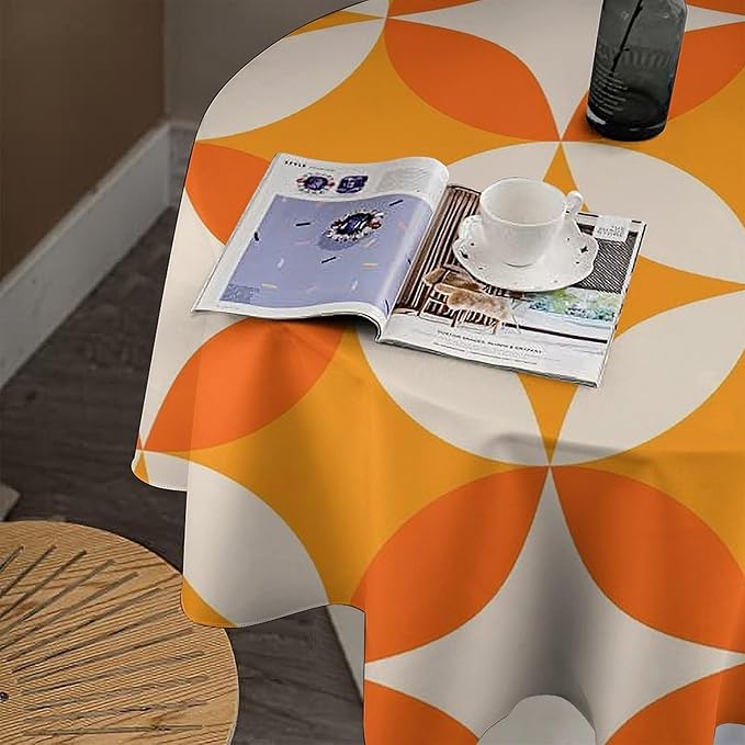 Retro Mid Century Round Tablecloth, Abstract Geometric Mid Century Colorful Pattern Print Tablecloth for Home Party Dining Room Kitchen Decor 50Inch(127cm)