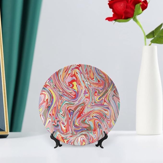 Ceramic Display Plate, Abstract Ceramic Hanging Decorative Plate, Mix of Colors Messy Dirty Look Artistic, 10 Inch, Living Room Kitchen Decoration Household, Multicolor