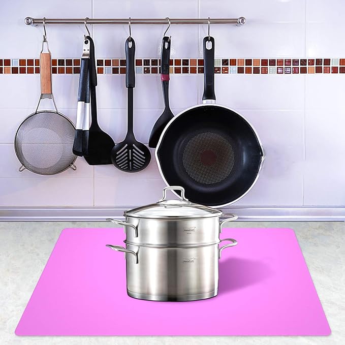 Silicone Placemats, Food-Grade Non-Slip Waterproof, Dining, Stain Resistant, Countertop Protector, Kitchen Counter Mat, Heat Resistant, Baking mat Dishwasher Safe (23.6"×15.7"-1pack, Rose)