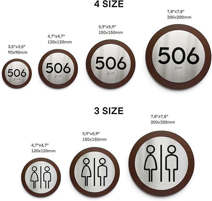 Bsign Round Door Number Sign - Wood Stainless Steel Plate - Custom Door Plates