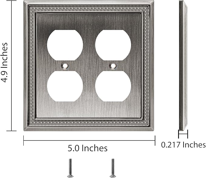 Henne Bery Sunken Pearls Heavy Duty Decorative Wall Plate Switch Plate Outlet Cover (Double Duplex, Heirloom Silver)