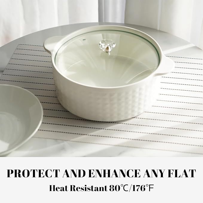 Placemats Set of 4 Vinyl/Plastic Woven Place Mats for Kitchen Table Indoor/Outdoor Washable Placemat Wipeable Dining Table Mats (White Stripes,4)