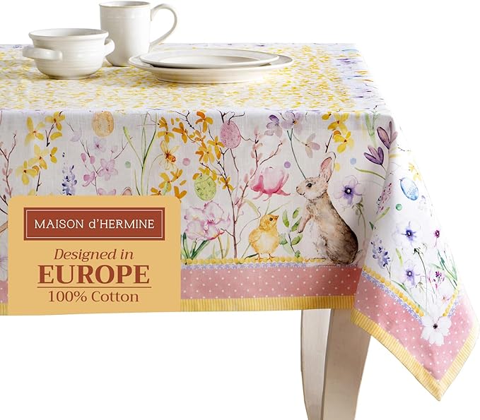 Maison d' Hermine Table Cloth Rectangle Table 100% Cotton 54 x 72 Inches Tablecloth Reusable Decorative for Dining Room Farmhouse Home Valentines Day Decorations Spring Summer - Easter Zest