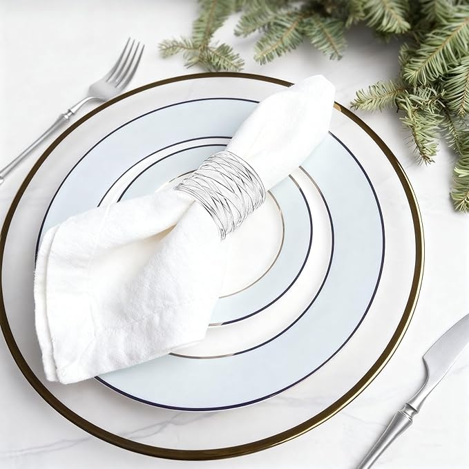 12 Pieces Napkin Rings Holders Handmade Round Mesh Heavy Duty Metal Napkin Rings Holder for Dinner Decoration Dining Table Parties Wedding Christmas(Silver)