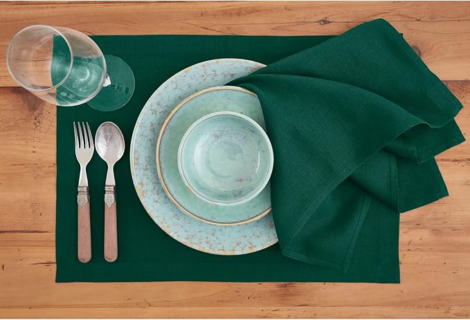 Solino Home Linen Cloth Napkins Set of 4-100% Pure Linen Rainforest Green Dinner Napkins 20 x 20 Inch for Winter, St Patricks Day - Fete, Handcrafted and Machine Washable