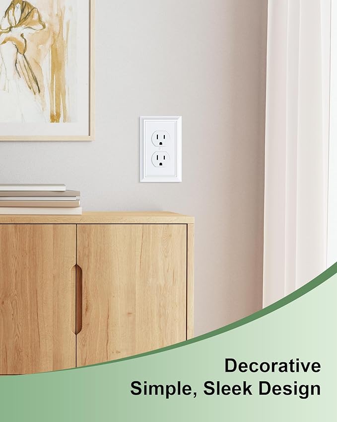 2-Pack Duplex Outlet Cover Plate, Decorative Pure White Switch Plates and Outlet Covers, Natural Bamboo Fiber Wall Plates for Electrical Outlets, 1 Gang Receptacle Cover, Corrosion Resistant
