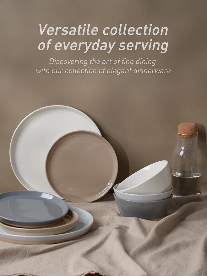 Famiware Saturn Dinnerware Sets for 8, 24 Pieces Stoneware Plates and Bowls Dish Set - Chip and Scratch Resistant, Microwave and Dishwasher Safe Tableware, Multi-color