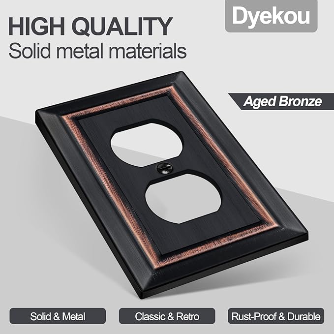Metal Wall Plate for Electrical Outlets, Decorative Aged Bronze Switch Plates Outlet Cover, Light Switch Cover Plate, 1-Gang Wall Plates (Duplex Outlet, 6 Pack)