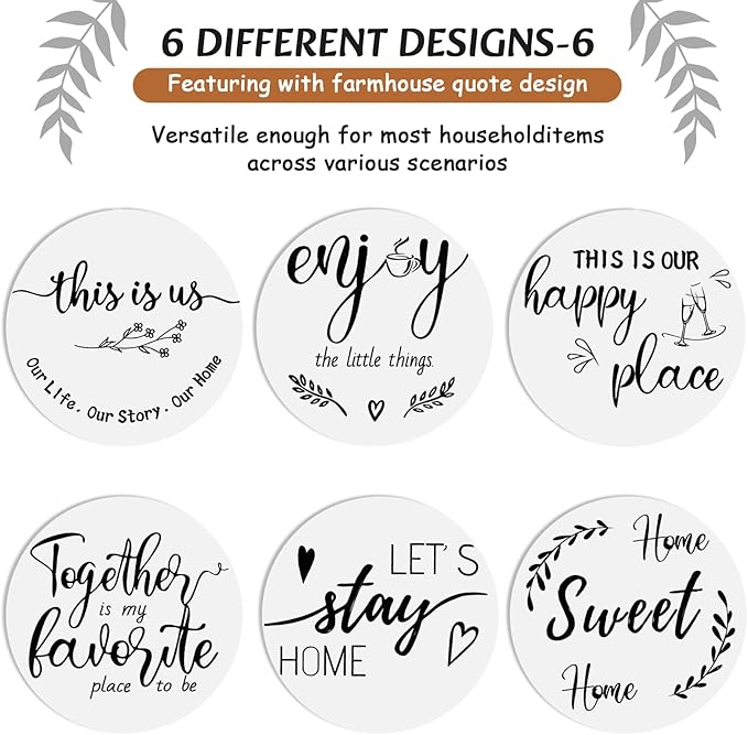 Housewarming Gifts for Home Christmas Coasters Gifts for New Home Decoration Wooden Heart Coasters for Drinks 6 Set Funny Farmhouse Coaster with Holder for Housewarming (White)