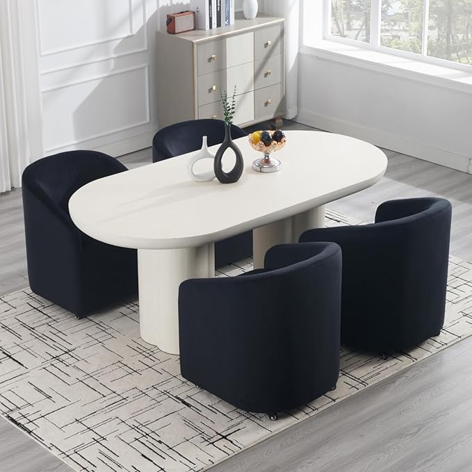 Modern Barrel Dining Chair with Rolling Casters, Upholstered Velvet Swivel Dining Room Chair with Wheels for Kitchen Living Room Home Office, Black