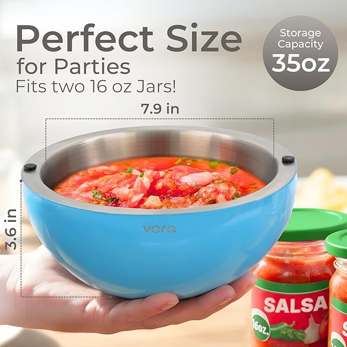 Vora 35oz Stainless Steel Dip Chiller Bowl Keep Dips, Salads, and Appetizers Perfectly Cold with a Double-Walled Ice Cavity Insulated Serving Bowl and Leak-Resistant Ice Bowl for Effortless Hosting.
