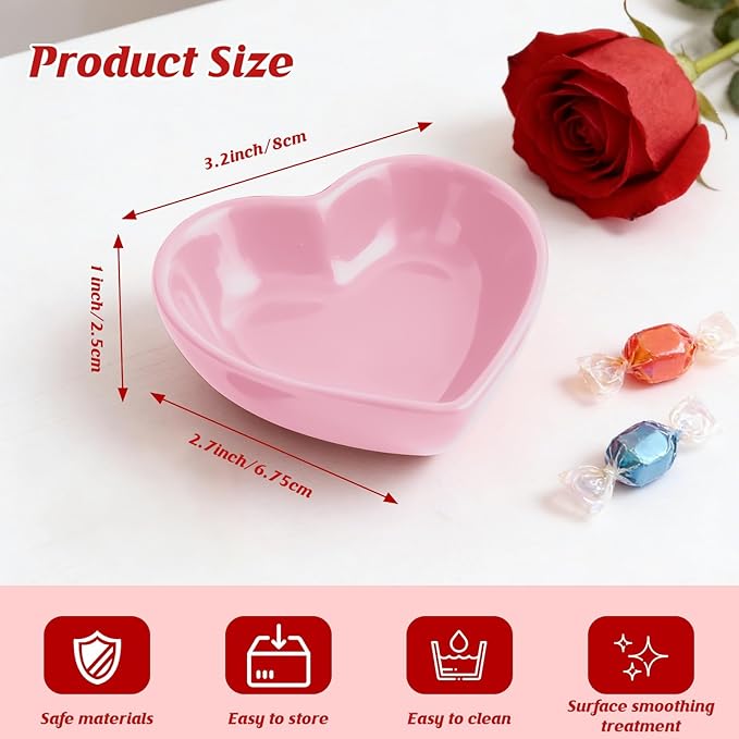 12PCS 3.2inch Heart Shaped Bowl Heart Bowl For Candy Lovers, Office Desk Decor, Home Snack Display, Valentine'S Day, Wedding Celebrations, Birthday Parties,Family Kitchen Use